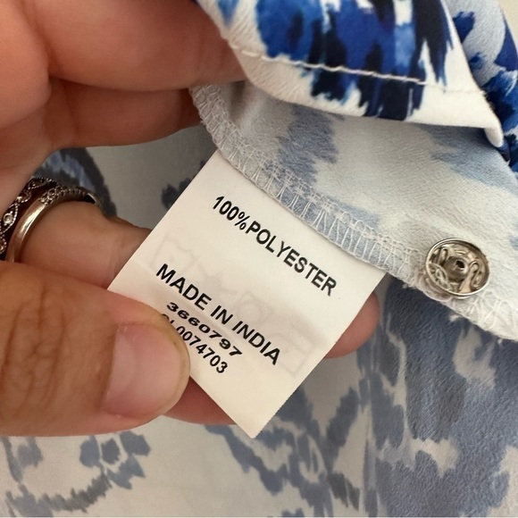 Wayward Fancies eShakti Floral Tassel Detail Blouse Womens Blue White - Picture 6 of 7